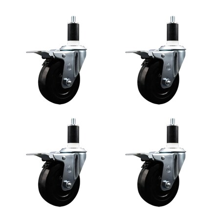 Service Caster 4'' Soft Rubber Swivel 1-3/8'' Expanding Stem Caster Set Total Lock Brake, 4PK SCC-EXTTL20S414-SRS-138-4